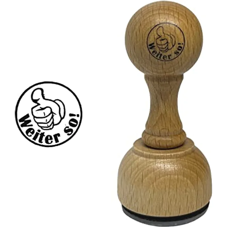 FTWDesign Weiter so! Daumen hoch Holzstempel, 3,5cm x 3,5cm x 7,5cm, aus echtem Holz