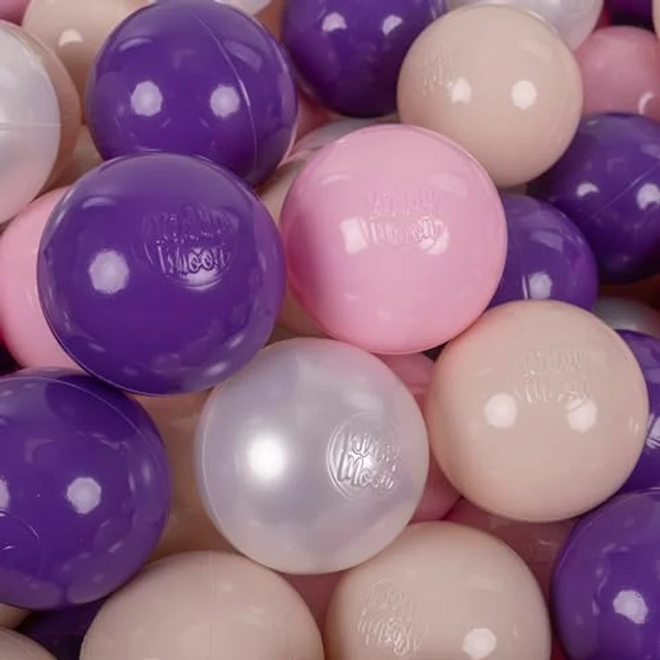 KiddyMoon 300 Bälle, 7 cm Kinder Spielbälle für Bällebad in Pastellbeige/Puderrosa/Perle/Violett, BPA-frei und Eurofins-zertifiziert – Bild 1