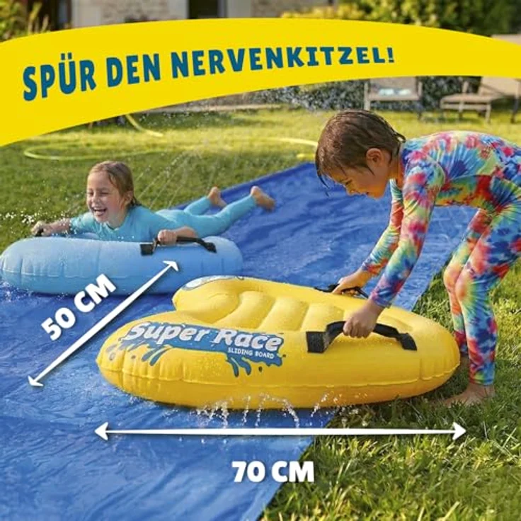 OriginalCup Wasserrutschmatte Riesen Pack XXL, 10 Meter Doppelbahn mit 2 Bodyboards, Premium-Qualität, Selbstbewässerungssystem für epische Slip'n Slide Wasserspiele – Bild 5