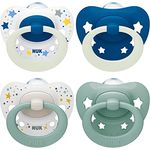 NUK Signature Day & Night Babyschnuller | 0-6 Monate | Beruhigt 95 % der Babys | BPA-freie Silikonschnuller in Herzform | Leuchtet im Dunkeln | Sterne | 4 Stück