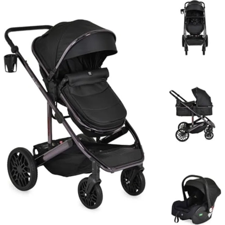 Moni Kombikinderwagen 3 in 1 All Road, umbaubar von Babyschale zu Sportsitz, inkl. i-Size-Autositz, robust, faltbar, grau