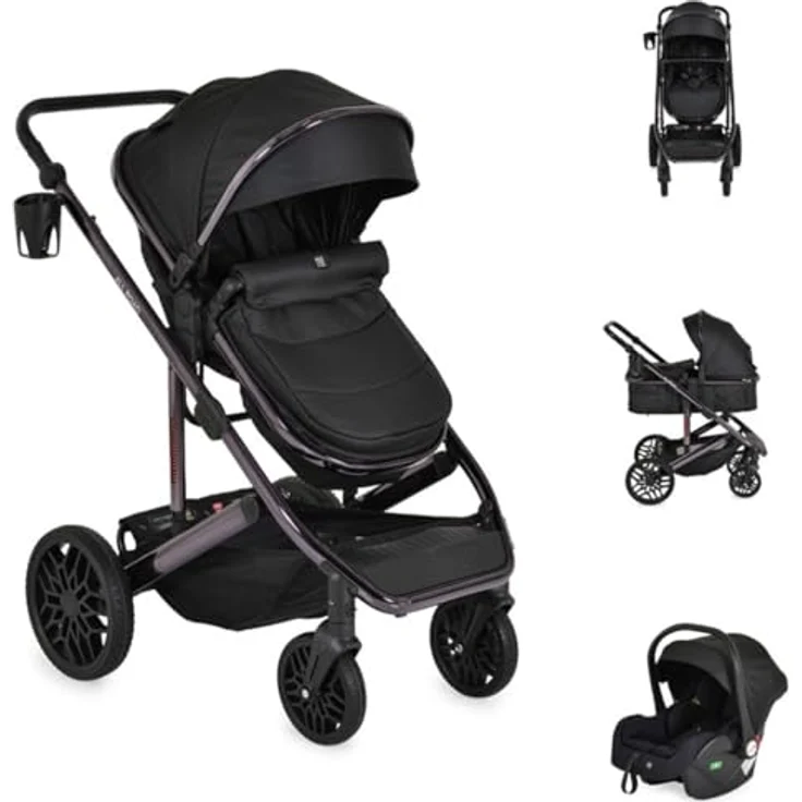 Moni Kombikinderwagen 3 in 1 All Road, umbaubar von Babyschale zu Sportsitz, inkl. i-Size-Autositz, robust, faltbar, grau – Bild 1