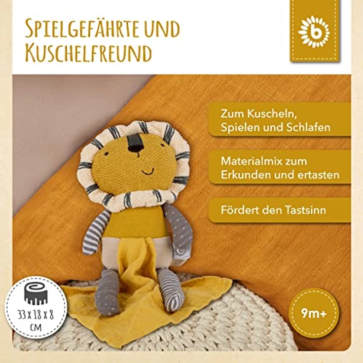 Bieco Kuscheltier Löwe mit Schmusetuch | 30 cm | Löwe Kuscheltier Gehäkelt | Baby Stofftier Löwe zum Kuscheln | Löwen Kuscheltier Baby | Gehäkeltes Kuscheltier für Babys | Baby Kuscheltiere – Bild 2