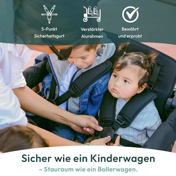 Wonderfold L4 Quad-Kinderwagen, kompakter Bollerwagen für 4 Kinder mit seitlicher Tür, flexiblen Sitzbänken, 360°-Rädern und Klappmechanismus, schwarz – Bild 5