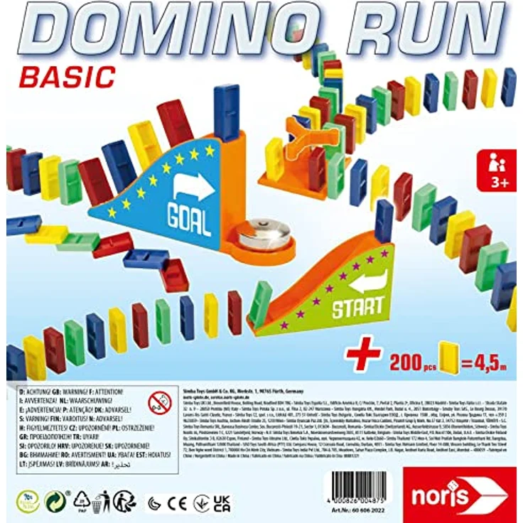 Noris 606062022 Domino Run Basic, Set mit 200 Dominosteinen und Rampe für aufregende Parcours, ab 3 Jahren – Bild 2