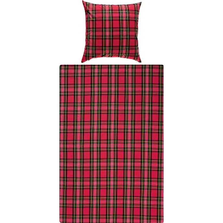 Erwin Müller warme Bettwäsche Flanell buntgewebt rot Größe 135x200 cm (80x80 cm) - hautsympathisch, atmungsaktiv, samtweich, 100% Baumwolle, mit Knopfverschluss (weitere Größen)