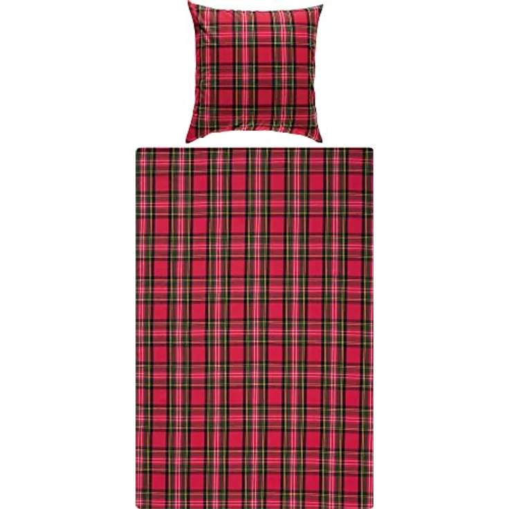 Erwin Müller warme Bettwäsche Flanell buntgewebt rot Größe 135x200 cm (80x80 cm) - hautsympathisch, atmungsaktiv, samtweich, 100% Baumwolle, mit Knopfverschluss (weitere Größen) – Bild 1