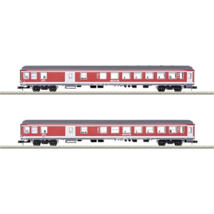 MiniTrix 18258 N 2er-Set Personenwagen RE 7 Freizeitexpress Murgtäler der DB AG, Modelleisenbahn-Wagen mit Kurzkupplung, Neukonstruktion, Vorbereitet für Innenbeleuchtung, 330 mm, MiniTrix – Bild 2