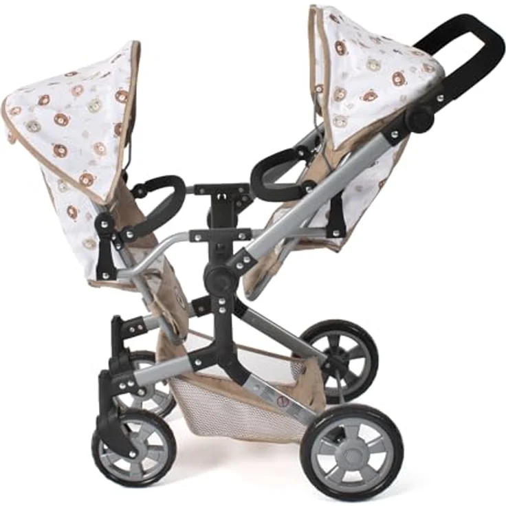 Bayer Chic 2000 - Puppenwagen Linus Duo, Zwillingspuppenwagen mit höhenverstellbarem Schiebegriff, inklusive Puppenautositz und Babywanne, Bärchen beige – Bild 4