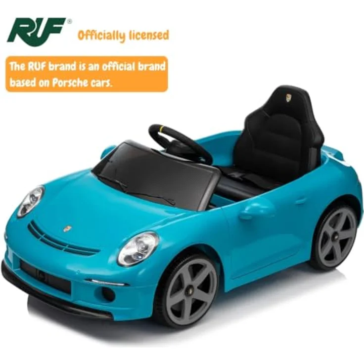 Porsche RUF GT Kinder Elektroauto, 12V, mit Fernbedienung, für 1-5 Jahre, blau, Sicherheitsgurt, MP3-Player, EVA-Reifen – Bild 4