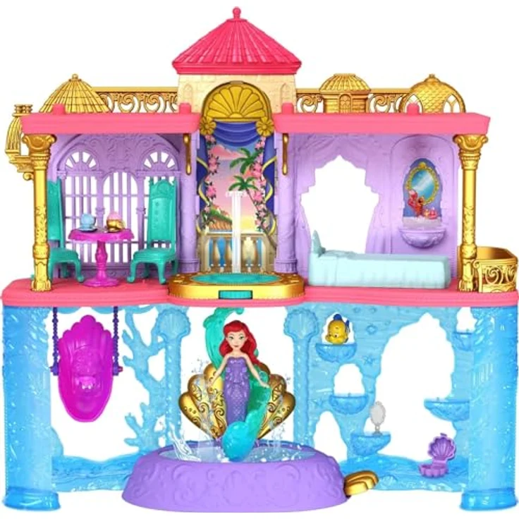 Disney Prinzessin Arielle - Land und Meeresschloss im Puppenhaus-Spielset, 31,1 cm hoch, 6 Spielbereiche, Fabius-Figur, Arielle-Puppe mit 2 Moden, stapelbar, für Kinder ab 3 Jahren, HLW95 – Bild 1