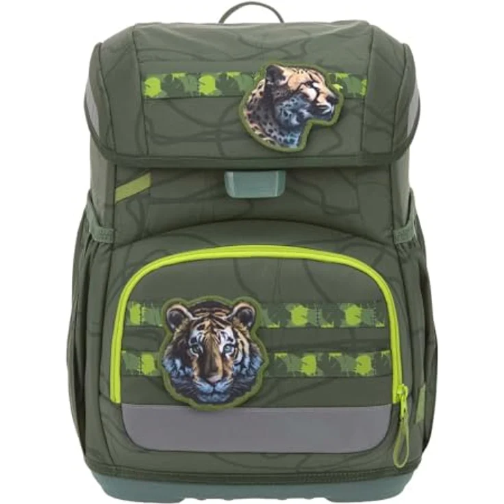 LÄSSIG Schulranzen Set Light Unique 7-teilig mit Regenhülle, großes Hauptfach, gepolsterte Träger, dunkelgrün (Jungle Green) – Bild 2