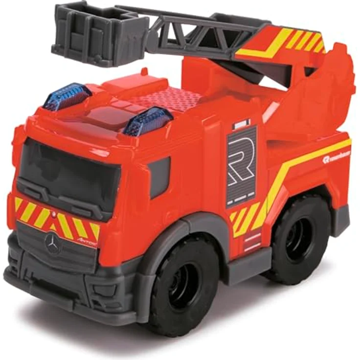 Dickie Toys Micro City Team, Spielset mit Volvo Dump Truck, Bagger, Fendt Traktor, Anhänger, Mercedes G-Klasse Polizei und Antos / Rosenbauer Feuerwehr – Bild 3