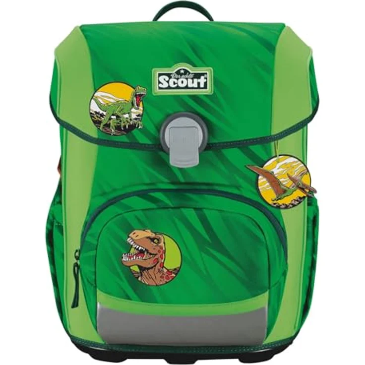 SCOUT Basic Neo Set 4-teilig Dino Rex, Schulranzen mit reflektierender Oberfläche, inklusive 2 Schlampermäppchen und Sportbeutel, 27 x 39 x 18 cm – Bild 2
