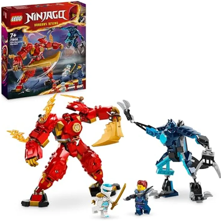 LEGO NINJAGO Kais Feuermech, Actionfiguren-Spielzeug für Kinder mit roter Mech-Figur zum Umgestalten, Ninja-Set mit 4 Figuren inkl. Kai und Zane, Geschenk für 7-jährige Jungs und Mädchen 71808