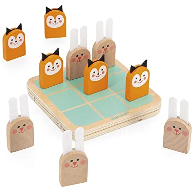Janod - Taktik - 2-in-1-Kinder-Brettspiel - Hasen und Füchse - ab 5 Jahre, J02472 - Massivholz - 2 Spieler – Bild 2