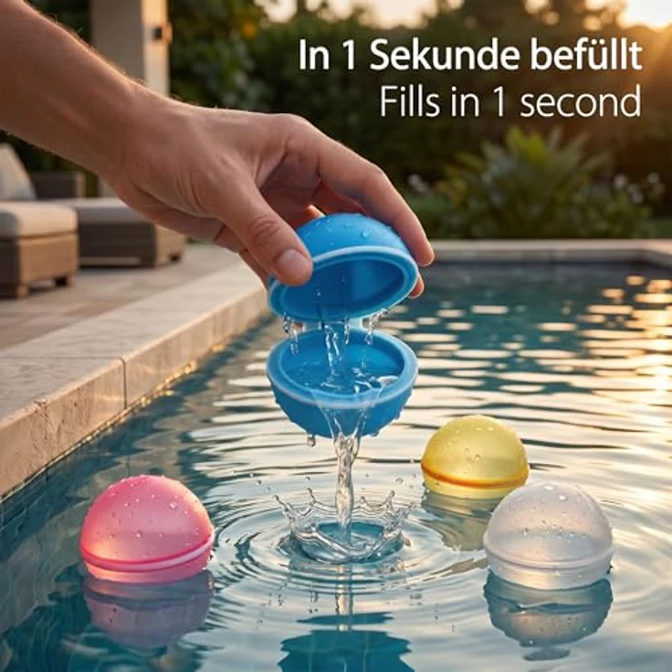 PRECORN Wiederverwendbare Wasserbomben, 6 Stück selbstschließend, schnelles Befüllen in 1 Sekunde, weich & sicher für Kinder und Erwachsene, ideal für Strand & Pool-Partys – Bild 3