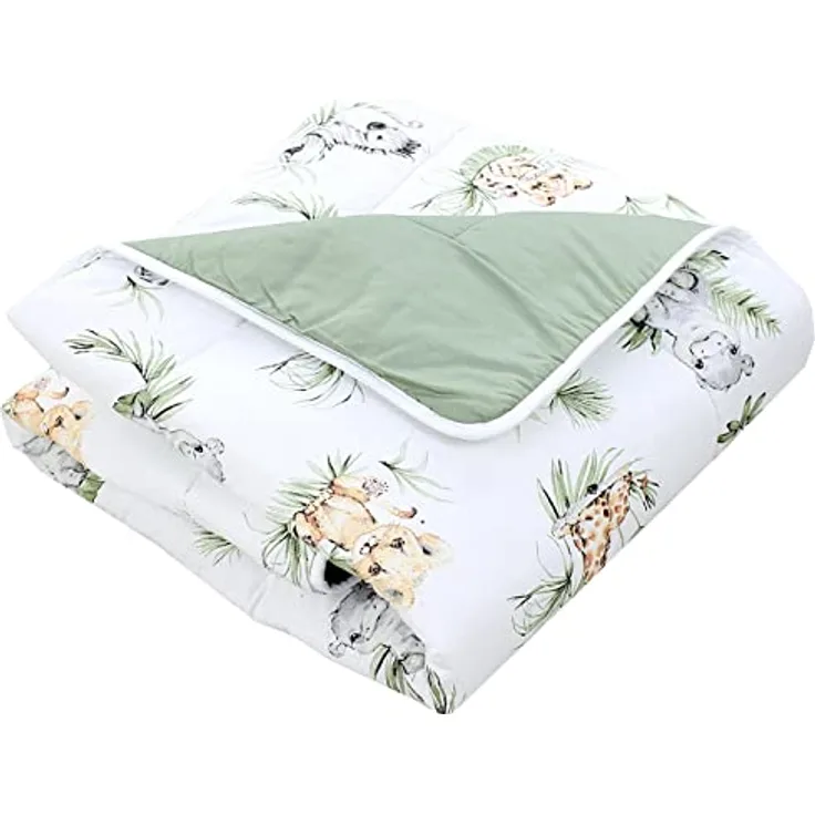 TupTam Krabbeldecke 120x120 cm - Gepolsterte Spieldecke aus Baumwolle, XXL, OEKO-TEX, weich & hautfreundlich, Farbe: Safari/Löwe/Braun/Blätter/Grün