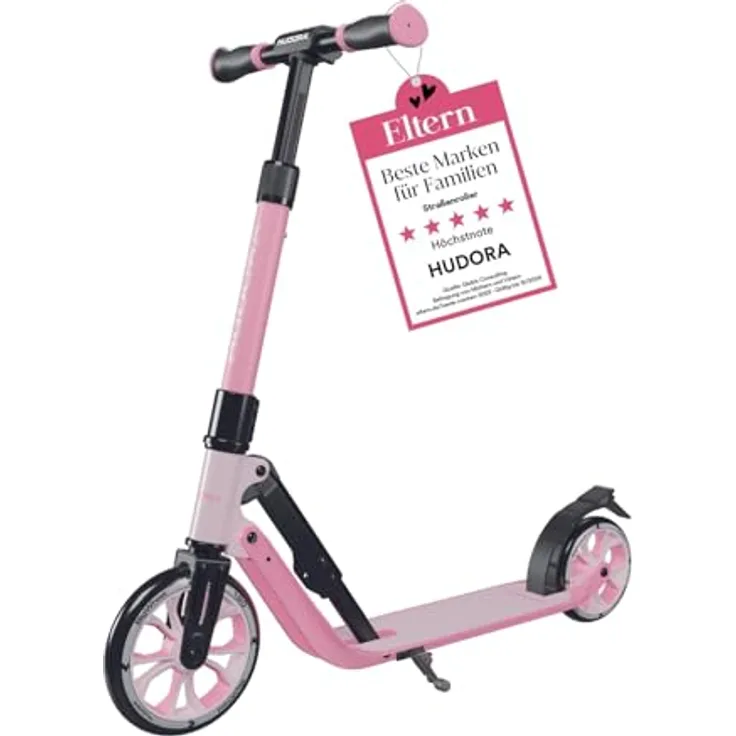 HUDORA BigWheel® 180 Advanced Junior - Rosé - Kinder Roller ab 3 Jahre - Höhenjustierbarer City Roller mit Reflektoren - bis 60 kg