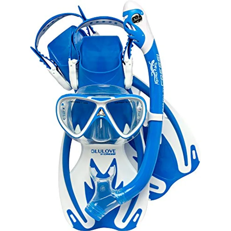 Cressi Rocks PRO Dry Set, Schnorchelset mit Maske und anatomisch geformtem Schnorchel, Blau/Weiß, Größe L/XL