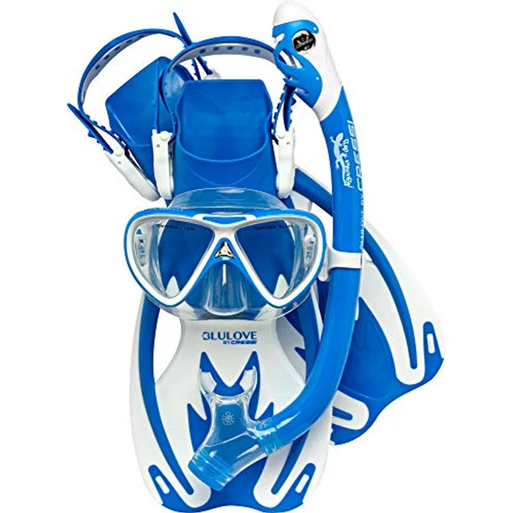 Cressi Rocks PRO Dry Set, Schnorchelset mit Maske und anatomisch geformtem Schnorchel, Blau/Weiß, Größe L/XL – Bild 1