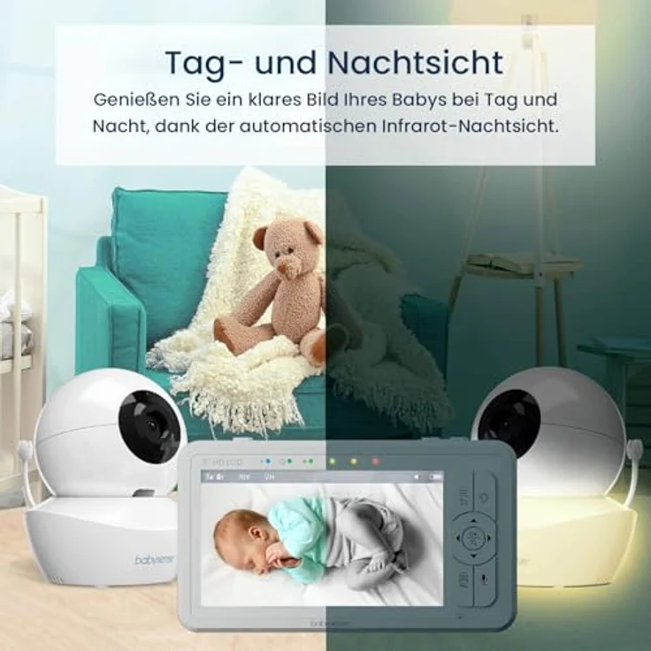 Babysense True Sleep HD Video-Babyphone, 2-in-1 mit Nachtlichtkamera, kontaktlosem Bewegungsmonitor und Echtzeit-Warnungen bei Atembewegungs-Unregelmäßigkeiten – Bild 5