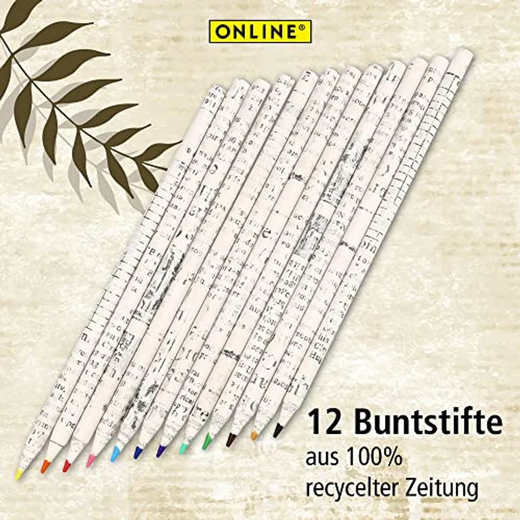 ONLINE 12x Buntstifte Set aus recyceltem Zeitungspapier I umweltfreundliche Malstifte I Stifte-Set zum Zeichnen, Malen, Skizzieren, Schreiben I für Kinder, Schule, Erwachsene – Bild 2