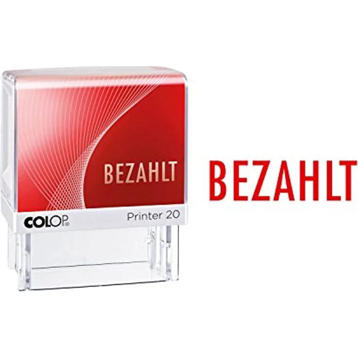 COLOP Printer 20 Textstempel, Abdruckgröße 38 x 14 mm, BEZAHLT, Kunststoff rot, Sichtfenster vorhanden – Bild 1