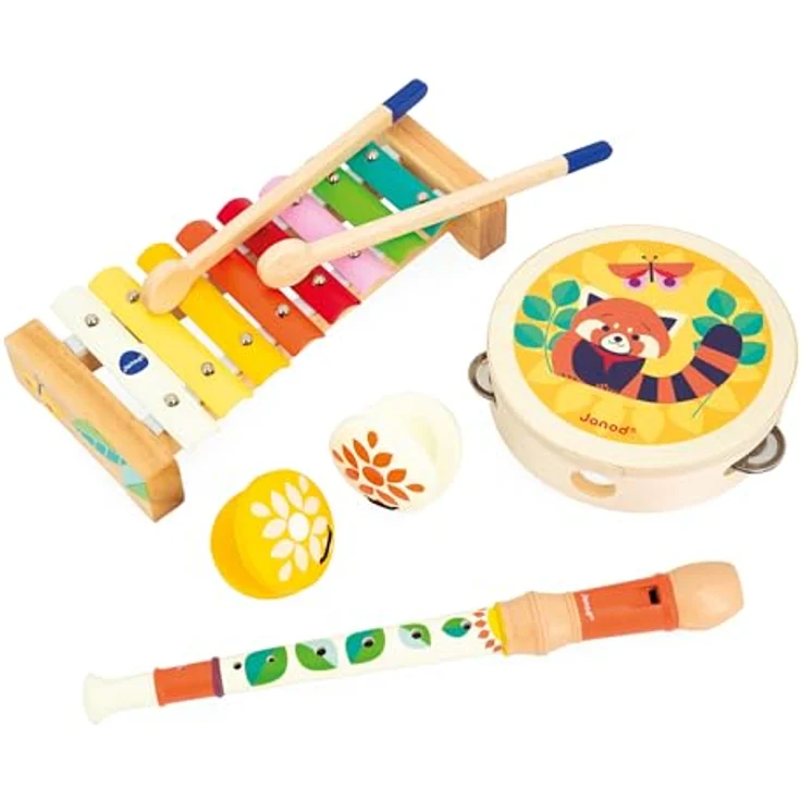 Janod Gioia Musikset 4 Kinderinstrumente aus FSC-Holz, Rollenspiel und Musikalische Früherziehung, Wasserfarbe, Ab 18 Monaten – Bild 1