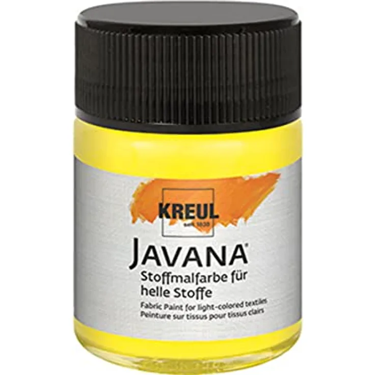 KREUL 91901 - Javana Stoffmalfarbe für helle Stoffe, 50 ml Glas in citron, geschmeidige Farbe auf Wasserbasis mit cremigem Charakter, dringt fasertief ein, waschecht nach Fixierung