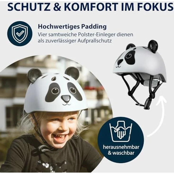HUDORA Kinderhelm Pandy - Sicherer Kinder-Fahrradhelm XS mit süßem Panda-Motiv - Komfortabel belüftet & mit In-Mould-Bauweise - Ideal für Mädchen & Jungen - Optimal für Laufrad, Scooter & Fahrrad – Bild 4