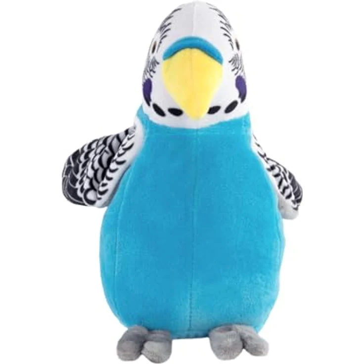 Idena 40359 Plappertier Wellensittich, blauer Plüschvogel, spricht nach und bewegt Flügel, 18 cm, batteriebetrieben – Bild 2