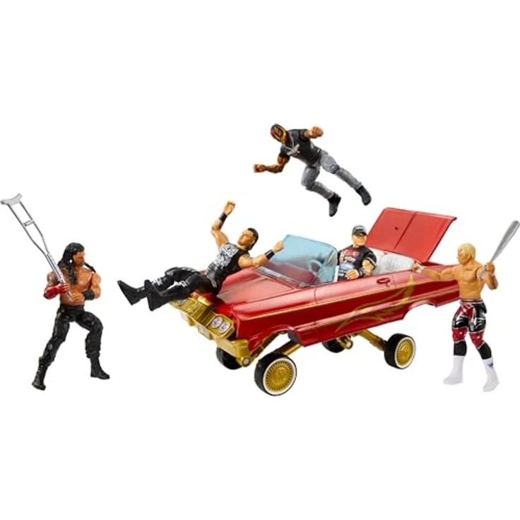 Mattel WWE Lucha Low Rider Fahrzeug-Actionfigur mit Rey Mysterio, Hydraulik-Action und Abschuss-Mechanismus, Mehrfarbig – Bild 5