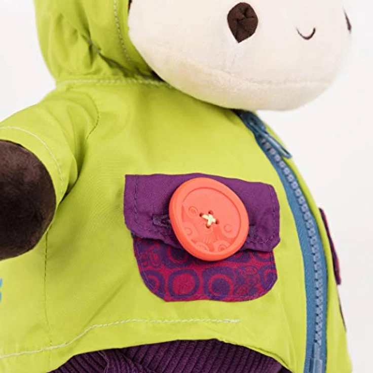 B. toys Zebra Kuscheltier zum Anziehen lernen – Schleife, Reißverschluss, Klettverschluss, Knopf – Lernspielzeug mit Geräuschen für Kinder ab 2 Jahre – Bild 6