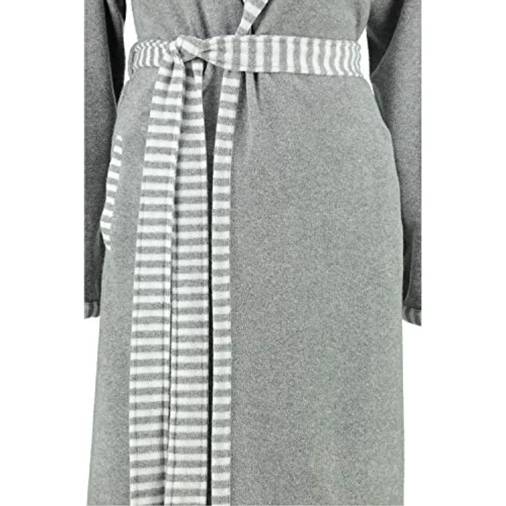 Vossen Damen Bademantel Juno, Kurzmantel mit Kapuze, grau melange, 80% Baumwolle, figurformend, modern-gestreifte Bordüre – Bild 3