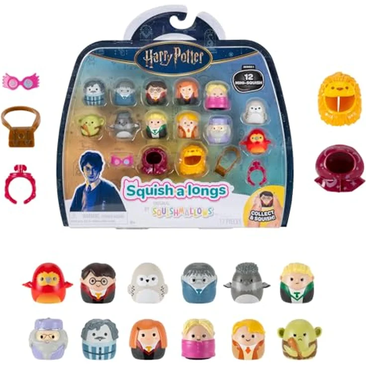 Squishmallows Harry Potter Mini-Squish Figurensatz, 17-Pack mit 12 Sammelfiguren, Zubehör und Ring-Anhänger – Bild 3