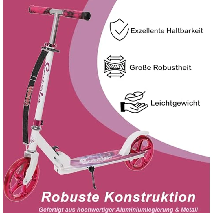 Europebazar Habib Cityroller mit XXL Glanz-Rädern, klappbar, höhenverstellbar bis 100kg, pink – Bild 2