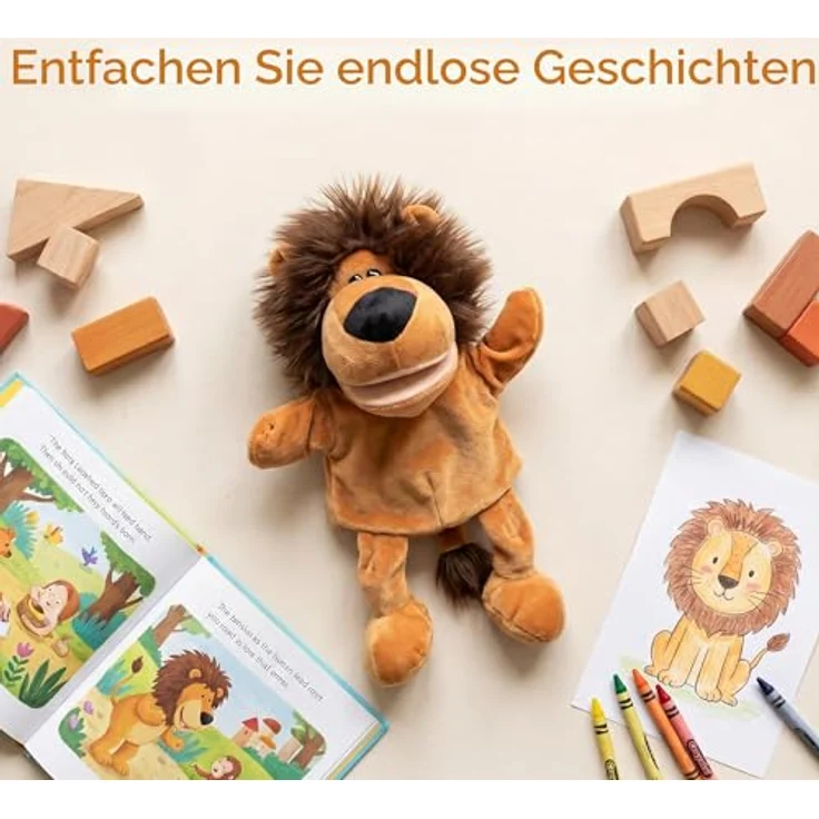 LOMTRATS Handpuppen-Set, Tier-Handpuppen mit beweglichem Mund und Beinen, inklusive Wolf, Tiger, Löwe und Affe, 30 cm, ideal für Geschichtenerzählen und Vorschule – Bild 2
