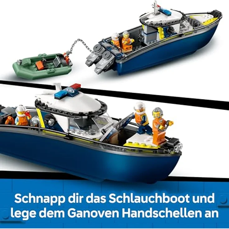 LEGO City 60456 Verfolgungsjagd im Polizeiboot, Spielset mit 264 Teilen, inklusive 3 Mini-Figuren und schwimmenden Booten, mehrfarbig – Bild 4