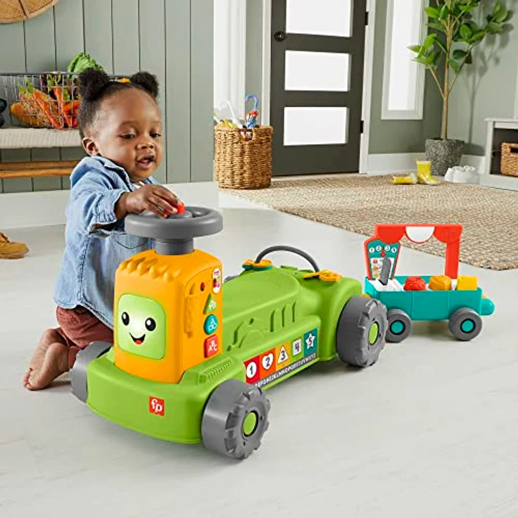 Fisher-Price Lernspaß 4-in-1 Markt-Traktor mit Smart-Stages-Lerninhalten, mehrsprachig, ab 9 Monaten zur Förderung der Feinmotorik, Rutschauto-Spielzeug – Bild 2