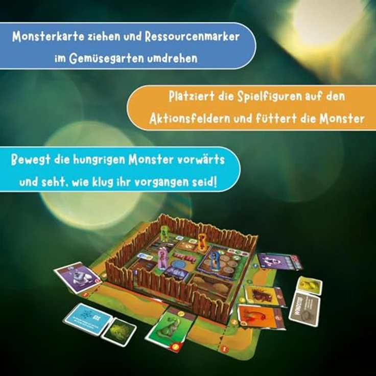 AUZOU Monsterhunger! Kooperatives Brettspiel für 1-4 Spieler ab 7 Jahren, 3-D Spielaufbau, füttert Monster und rettet das Dorf – Bild 3
