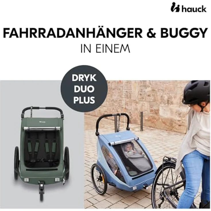 Hauck Dryk Duo Plus, Fahrradanhänger & Buggy mit Hinterradfederung, blau – Bild 2