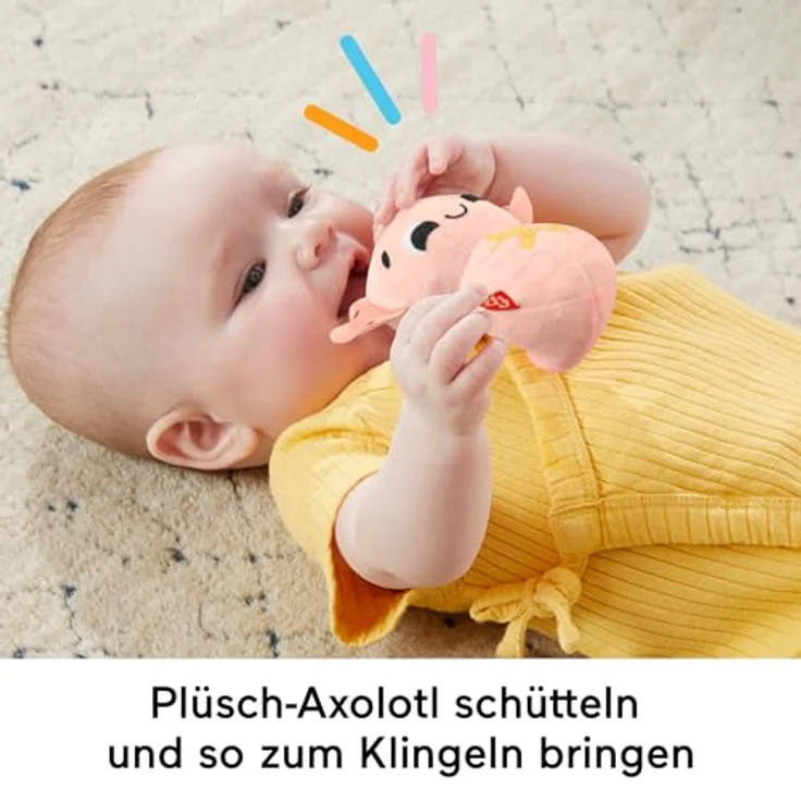 Fisher-Price® Greifspielzeug Geschenkset Sensorische Erlebnisse, 4-teiliges Set mit BPA-freiem Häschen-Beißring, Axolotl, Motten-Rassel und Knittertuch – Bild 4