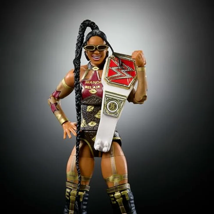 WWE Mattel Elite Collection, Bianca Belair Actionfigur & Zubehör, Premium Live Event Set mit Howard Finkel Build-A-Figure Parts, detailgetreu und deluxe-artikuliert – Bild 3