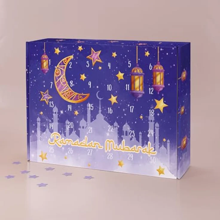 Herz&Heim Ramadan Kalender zum selbst Befüllen – DIY Countdown Kalender mit 30 Türchen (Lila Nachthimmel) – Bild 2