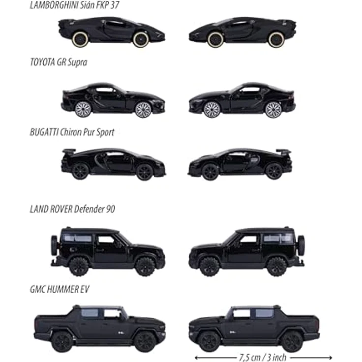 Majorette Auto-Set Black Edition, 5 schwarze Modellautos aus Metall mit Freilauf, Federung & zu öffnendem Teil, Spielzeugautos für Sammler und Kinder ab 3 Jahre, je 7,5 cm – Bild 3