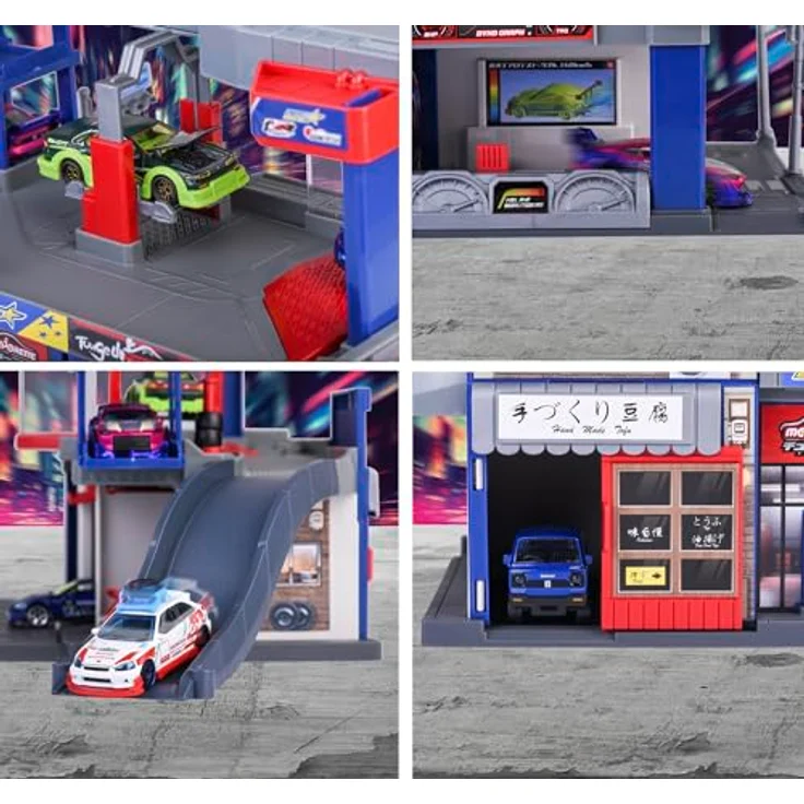 Majorette Japan Series Tuning-Parkhaus, 2-stöckige Parkgarage mit Aufzug, Rampe, Licht und Sound, inklusive Tuning-Auto Honda Civic Type R EK9, für Kinder ab 5 Jahren (45,5x35,5 cm) – Bild 5