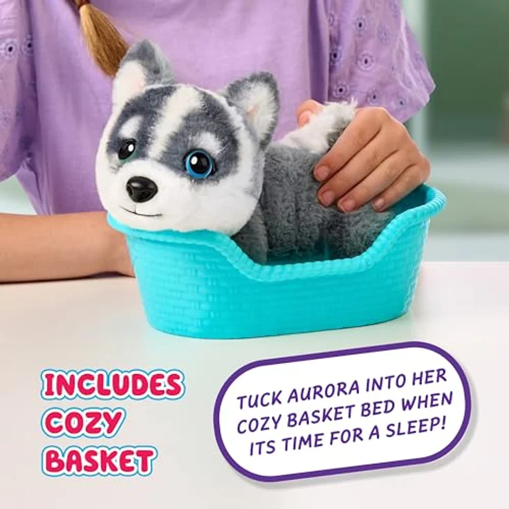 LITTLE LIVE PETS My Really Real Puppy Mini – Aurora der Husky, interaktiver Puppy mit 20+ Geräuschen und Reaktionen, inklusive Präsentationskorb, 11 cm groß – Bild 4