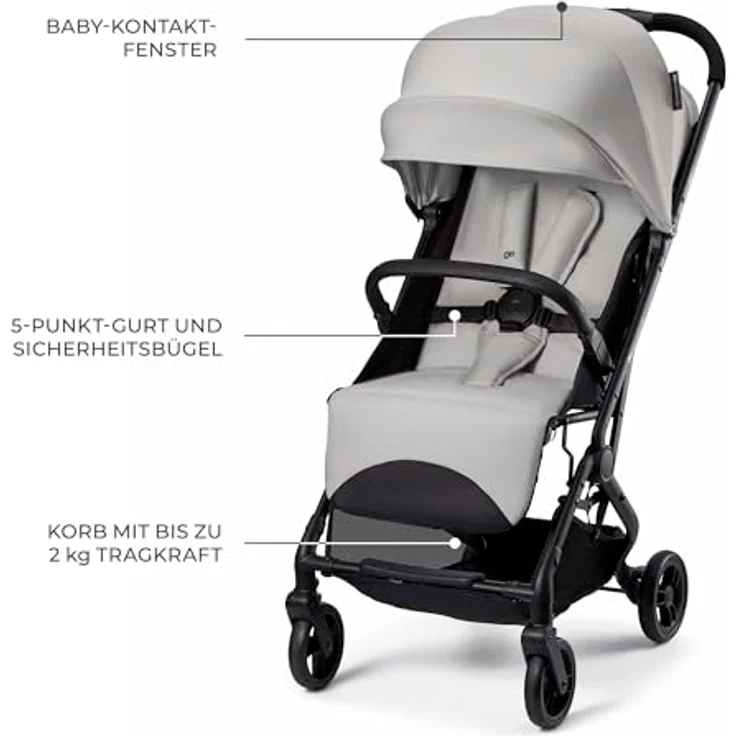 Kinderkraft INDY 3, leichter Buggy ab Geburt bis 15 kg, nur 7,3 kg, Einhand-Faltmechanismus CLICK & FOLD, verstellbare Rückenlehne, 5-Punkt-Gurt, Grau – Bild 5