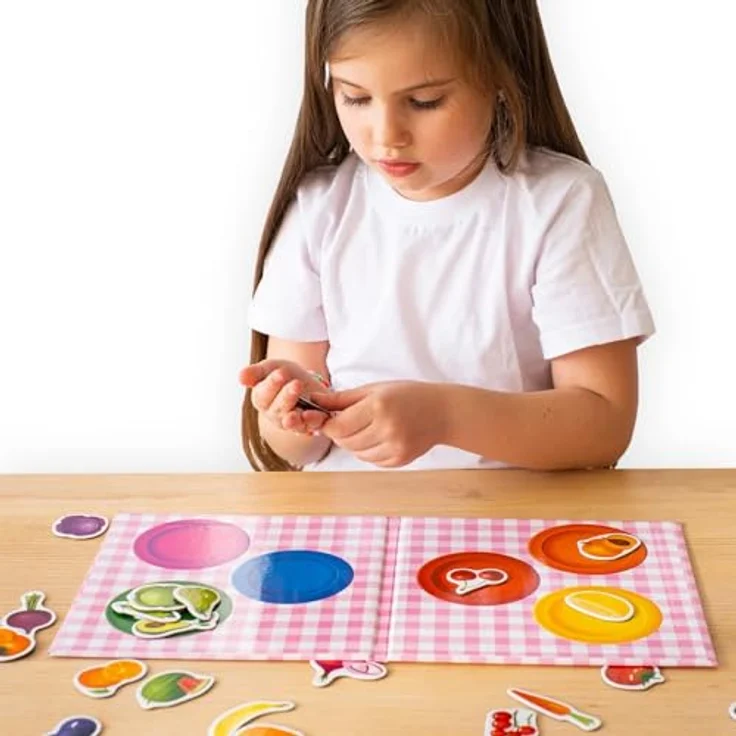 Magnikon Magnetspiel "Farben lernen", Sortierspiel für Kinder mit Obst, Gemüse und geometrischen Formen, 20 x 40 cm geöffnet – Bild 5